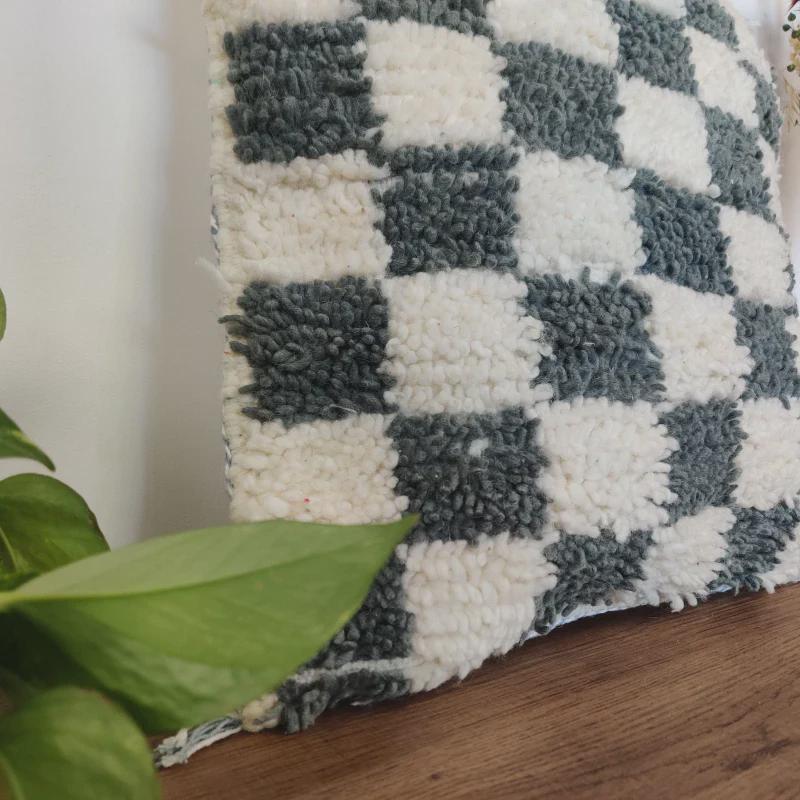 Moroccan Checkered Pillow Cover (Gray & White)