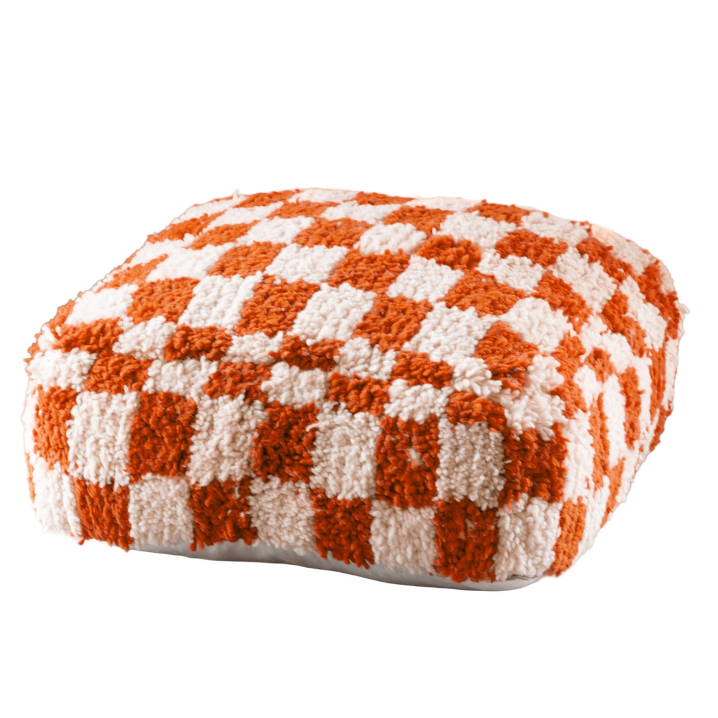 Checkered Wool Pouf - Square Moroccan Floor Cushion