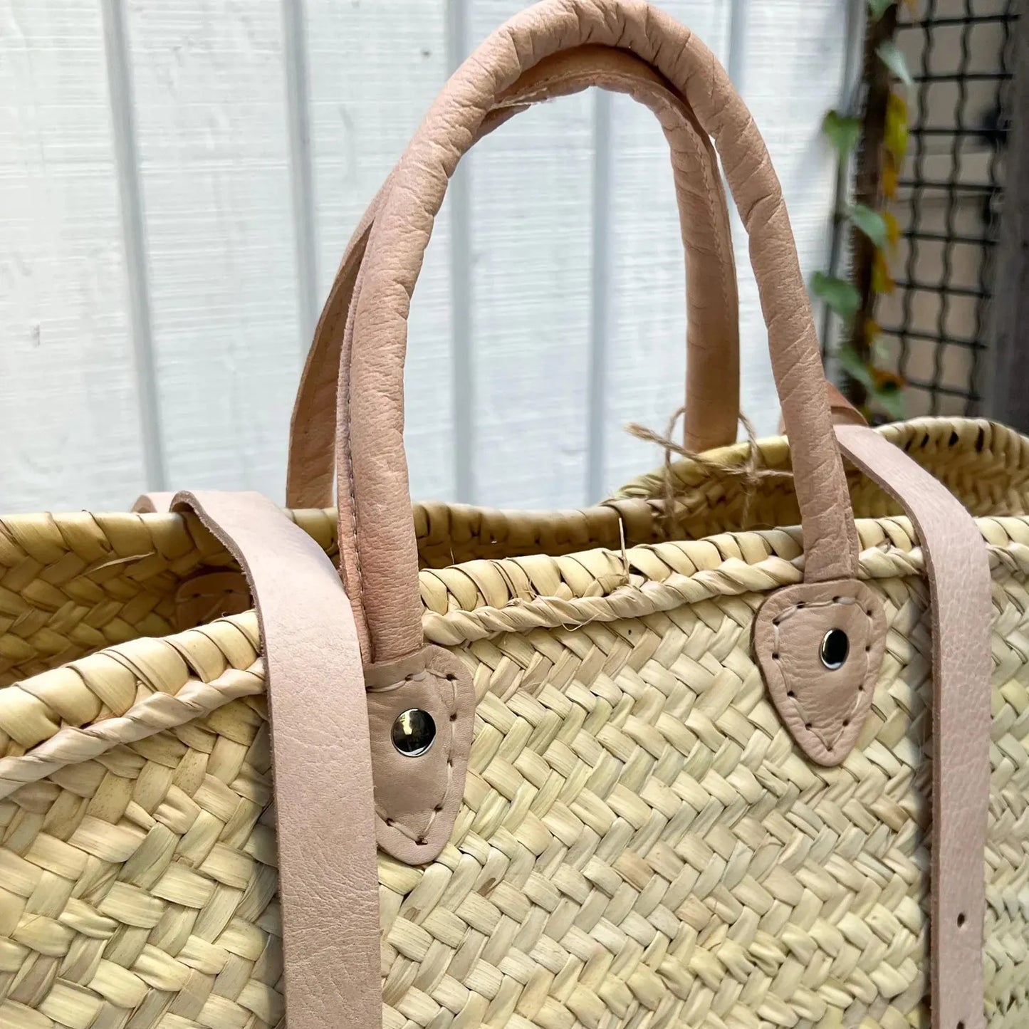 French Market Basket Backpack with Leather Straps