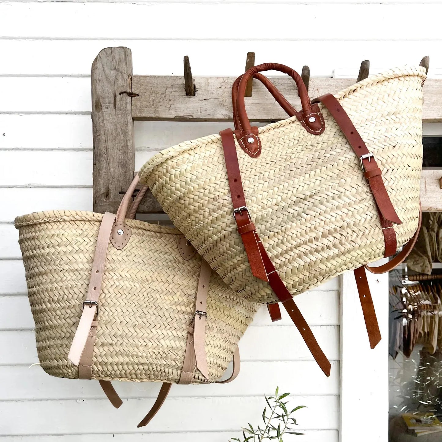 French Market Basket Backpack with Leather Straps