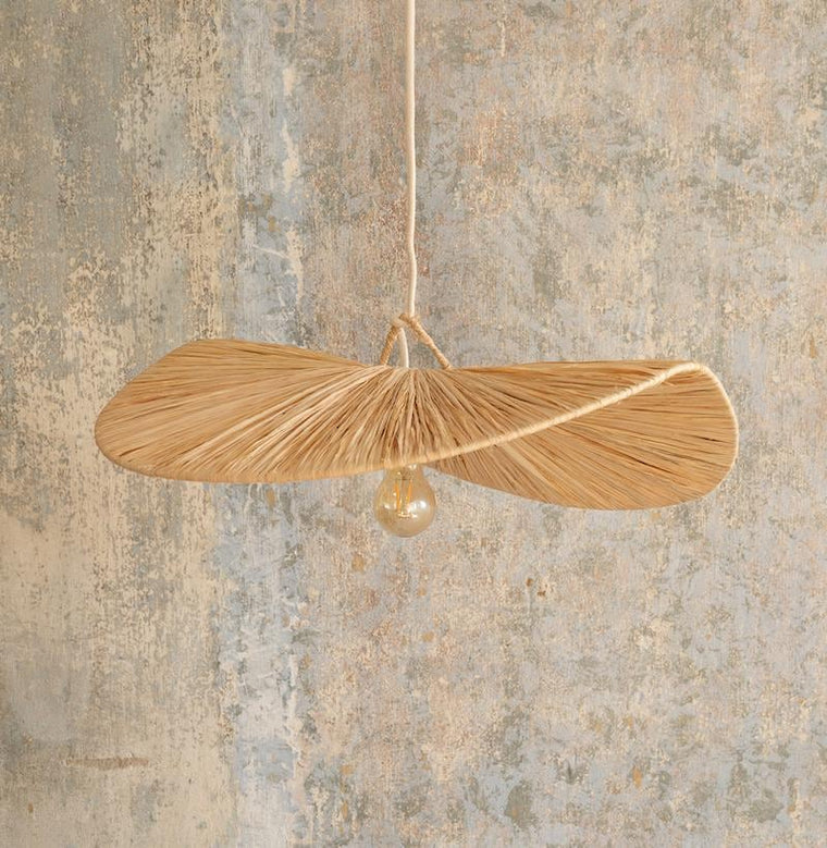 Handwoven Moroccan Raffia Pendant Light – Celestial Boho Ceiling Lamp