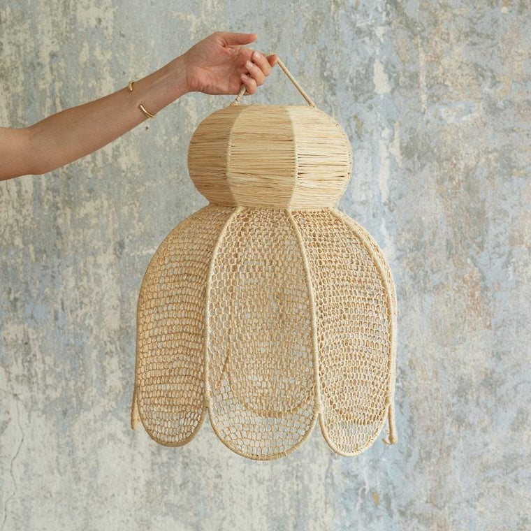 Handgewebte marokkanische Raffia-Pendelleuchte – Böhmische natürliche Deckenlampe