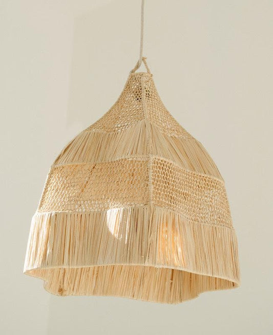 Handwoven Moroccan Raffia Pendant Light – Boho Chic Natural Ceiling Lamp